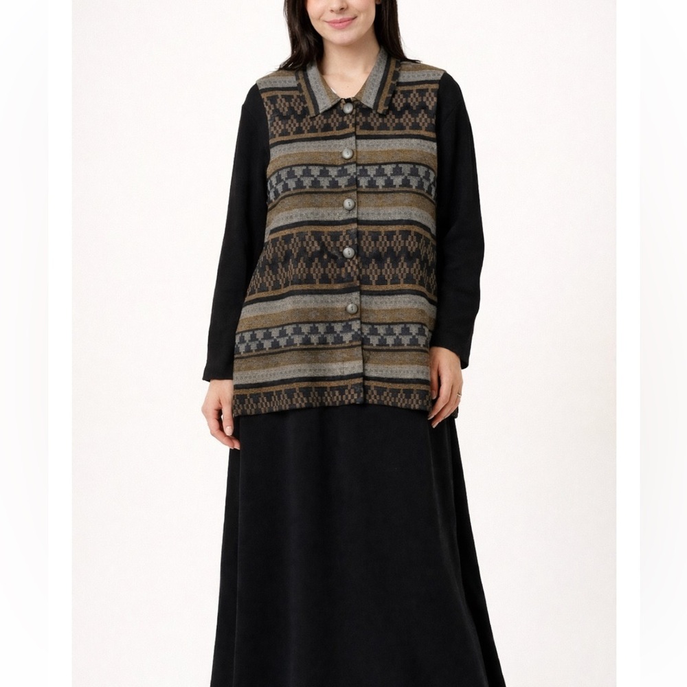 Sweet Jessie Vintage Wool Blend Maxi Dress with Pattered Over Vest NEW
